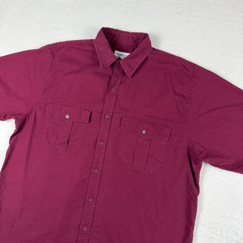 Windridge Mens Large Burgundy Cotton Short Sleeve Button Down Utility Shirt